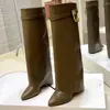 Botas Largas con Hebilla de Metal Calzado Femenino de Comercio Exterior Botas Altas para Pantalón Tacón de Cuña Botas de Montar Tacón de Aguja Talla Grande Botas Hasta la Rodilla