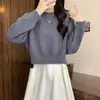Suéter macio e aconchegante com gola redonda para mulheres, novo estilo outono e inverno, corte casual solto, pulôver emagrecedor, top de tricô curto de manga longa para mulheres
