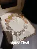 Joalheria: Pulseira Cubo de Açúcar Citrino Quartzo Rutilado Dourado Natural, Nova Pulseira de Cabacinha de Sândalo da Sorte e Prosperidade Estilo Chinês para Uso em Camadas