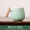 Taza Pintada a Mano con Color Esmaltado Mango de Madera Taza de Té de Cerámica Vaso de Agua con Tapa Filtro Juego de Tres Piezas Grande para Oficina y Hogar