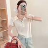 Suéter de Manga Corta con Cuello Polo y Botones Coloridos para Mujer Verano 2025 Nuevo Diseño de Moda Sentido Casual Combinable Top
