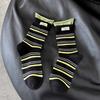 Calcetines de Rayas para Mujer de Primavera y Otoño de Media Pantorrilla, Calcetines Largos de Costilla Doble Empalmados Estilo Coreano, Calcetines Zhuji Versátiles