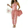 Nuevo conjunto de pijama para mujer transfronterizo, camisola con estampado de corazones y pantalón largo de cuatro piezas, ropa casual para el hogar, venta al por mayor de comercio exterior