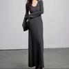 Abrigo francés de alta gama a juego, vestido de punto para mujer, otoño e invierno, interior ajustado, cuello en V, suéter morado, falda base