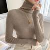 Outono e Inverno Nova Chegada Frontline Seamless Mountain Cashmere Sweater Feminino Lapela Alta Slim-fit All-match Malha Base Top
