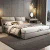 Lujo Nórdico Ligero Cuero Nappa Engrosado Simple Moderno Cama Doble Dormitorio Principal Moderno Cama Grande de Cuero Modelo Nuevo Cama de Cuero