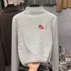 Camiseta térmica de base estilo coreano para niña, con rayas, Otoño/Invierno, manga larga, para niños, cuello semi-alto, cálida