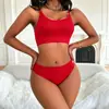 Venta Caliente Transfronteriza Conjunto de Sujetador y Bragas Rojas Sexys de Tirantes Finos Cómodo Transpirable Europeo y Americano Conjunto de Sujetador y Bragas de Puro Deseo para Mujeres
