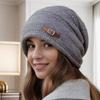 Chapéu de Outono e Inverno Moda Feminina Grande Circunferência Cabeça Solta Chapéu de Lã Forrado de Lã Engrossado Chapéu de Lã Quente de Malha