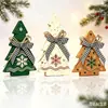 Navidad Nuevo Árbol Pequeño de Madera de Puntos Set de Tres Piezas Adorno Decoración de Cuadros con Lazo Adorno de Escritorio