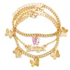 Tobillera Clásica Transfronteriza Europea y Americana con Colgante de Mariposa, Conjunto de Tobilleras de Cadena Metálica Multicapa de Moda para Mujer al por Mayor