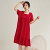 Novos Pijamas Vermelhos de Primavera e Verão Femininos 100% Algodão Casuais Confortáveis Macios Moda de Alta Qualidade Vestido de Manga Curta Roupas para Casa