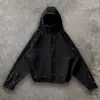 Sudadera con Capucha Creativa y de Moda Estilo Americano con Decoración de Parches, Mangas Largas de Retazos, Corte Holgado, Estilo Urbano Deportivo, Sudadera Cortavientos
