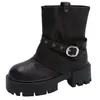 Fivela de Cinto Estilo Doce e Cool Botas de Cano Curto Cavaleiro de Solado Grosso Femininas Estilo Outono/Inverno 2026 Botas Martinas com Meia-Calça para Baixinhas Alargadoras Emagrecimento