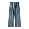 Jeans masculino casual, moderno, versátil, com cordão, cintura totalmente elástica, perna reta, solto, para o outono/inverno de 2026