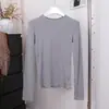 Camiseta Básica Lisa Feiyuan Simples e Versátil Slim Fit para Mulheres, Nova Coleção Outono e Inverno Macia e Confortável Manga Longa Gola Redonda