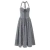 Comercio exterior transfronterizo moda elegante retro francés con empalme de encaje de espiga vestido largo de cuello halter que estiliza la cintura