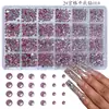 Arte de Uñas Base Plateada Pedrería Redonda Pequeña Tamaños Mixtos Pedrería de Vidrio Colorida que No Cae Pedrería de Fondo Plano 24 Compartimentos Decoraciones para Arte de Uñas