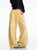 Calça de moletom com estampa de letras em degradê europeia e americana para mulheres, outono, modelagem solta, estilo casual, com caimento fluido, calça de perna larga para dança jazz
