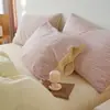 Estilo minimalista nuevo juego de cuatro piezas de gasa de doble capa transpirable 100% algodón para dormitorio, ropa de cama de dos tonos estampada estilo INS 100% algodón
