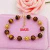 Pulsera de ágata con cuentas huecas chapadas en latón dorado de boutique, joyería de imitación de oro, suministro directo, pulsera para mujer al por mayor