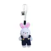 Macacão Fofo Urso Rosa Coelho Desenho Animado Boneca Pingente de Mochila Casal Chaveiro de Pelúcia Pequeno Presente