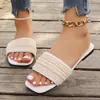 Pantuflas Planas de Talla Grande para Mujer, Casuales y Sencillas, Pantuflas de Mujer de una Tira con Perlas de Colores