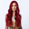 Amazon Aliexpress Transfronterizo Borgoña Cabello Largo Rizado Mujeres Natural Esponjoso Gran Ola Fibra Química Peluca Fábrica Venta al por Mayor