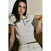 Suéter de Punto para Mujer 2026 Otoño Manga Corta Color Sólido Cuello Polo Corte Ajustado Atuendo Casual Moderno y Elegante
