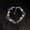 Sonho de uma Noite de Verão! Pulseira Floral Azul com Strass, Luxo do Dia a Dia, Acabamento Requintado de Alta Qualidade, Acessório de Vestuário