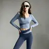 Conjunto de Yoga Otoño 2026 para Mujer Ajustado Manga Larga Top Corto Cintura Cruzada Bloque de Color Pantalones Largos de Cintura Alta Ropa Profesional para Fitness