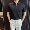 Tiktok Dropshipping Nuevo Estilo de Verano para Hombre Camisa Polo Elástica de Poliéster-Algodón Camiseta Transpirable Casual de Manga Corta con Media Cremallera