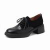 Buen Desgaste Combinación con Todo Gamuza de Piel de Oveja Costuras Zapatos Pequeños de Cuero 2025 Primavera Tacón Medio Grueso Punta Redonda Cuero Completo Zapatos con Cordones para Mujer