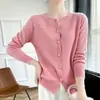 26 Outono Precoce Novo Estilo Cardigan de Tricô de Lã com Gola Redonda Cor Sólida Solto Moda Manga Longa Camada Base Roupa Externa Suéter