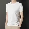 Camiseta de Manga Corta de Seda de Hielo para Hombre Marca de Moda Camisa Básica Verano 2023 Nueva Camiseta de Manga Media de Color Sólido con Cuello Redondo
