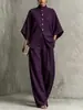 Deseo marca independiente, ropa de mujer transfronteriza: cuello mao, mangas murciélago, cintura alta, traje de pierna ancha, color liso, estilo casual, conjunto de dos piezas holgado