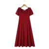 Vestido Runqi Talla Grande Cuadrado Francés con Lazo Ajustado en la Cintura Línea A 9296 Vestido Negro Pequeño de Oficina Vestido Rojo Pequeño