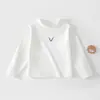 Camiseta de Manga Larga con Cuello Medio para Bebé de Primavera y Otoño, Color Sólido con Cara Sonriente, Camiseta Básica Versátil para Bebé, Diseño Simple Estilo Coreano