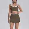 Nuevo conjunto de atuendo de yoga de color block con sensación de desnudo transfronterizo, espalda hermosa, ajustado, alta elasticidad, transpirable para mujer, adecuado para deportes, correr y fitness