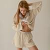 2024 Europeo y Americano Invierno Más Vendido Nuevo Cuadros Liso Manga Larga Shorts Pijama Dos Piezas Transfronterizo Ropa para el Hogar