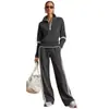 Conjunto Esportivo Casual Novo Amazon Transfronteiriço 2026: Conjunto de Duas Peças de Moletom com Gola Alta Color Block Estilo Europeu e Americano e Calça Wide Leg