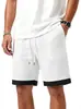 Pantalones cortos casuales de gofre para hombre transfronterizos con dobladillo de color contrastante, cintura elástica, corte recto, longitud media, pantalones de moda de verano