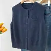 Estilo minimalista, cuello redondo, cárdigan chaleco tejido de lana pura para mujer, sin mangas, perfecto para usar en capas, suéter exterior versátil