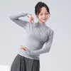 Nuevo conjunto de práctica de baile para mujer con cuello semi-alto, manga corta, top plisado, corte ajustado, adecuado para deportes, yoga y actuaciones