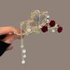 Estilo antigo Red Rose Butterfly Tassel Hair Clip Mulheres de volta da cabeça Grande Grab Clip High-end Shark Clip Headwear