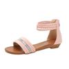 [Agotado, Sin Reposición] Sandalias de Cuña de Verano para Mujer con Punta Redonda y Pedrería, Sandalias Romanas de Una Tira Estilo Hada para Mujer