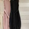 Primavera de 2026 Novo Estilo Cadarço Cintura Ajustável Versátil Elegante Vestido Longo Estilo Coreano Casual Roupa de Trabalho Sem Mangas Vestido Colete para Mulheres