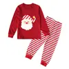 Conjunto de dos piezas de ropa para niños y niñas, estilo europeo y americano, para primavera y otoño, con camiseta de manga larga de Santa Claus + pantalón a rayas, ropa para niños, ins