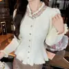 Otoño Invierno 2026 Chic Francés Cuello con Pedrería Punto Redondo Cardigan de Punto para Mujer Color Sólido Botón con Pedrería Suéter Abrigo Elegante Top de Temperamento