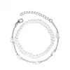 Pulsera de Perlas de Imitación de Venta Caliente Transfronteriza Set de Dos Piezas para Mujer Cadena de Perlas Artificiales de 4 mm Pulsera Joyería al por Mayor